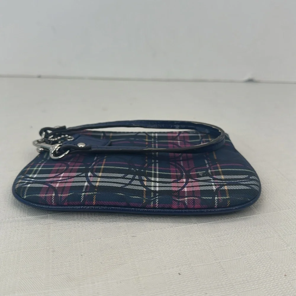 Coach Authentic Tartan Blue Plaid Metallic Wristlet, Style No. F48110 - Picture 5 of 9